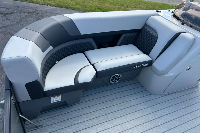 Slide: The Image of Luxurious seating on 2026 Sylvan L3 LZ Tritoon boat, featuring sleek design and premium materials. - 20