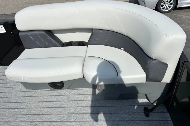 Slide: The Image of Luxurious seating on 2026 Sylvan Mirage 820 Cruise pontoon boat, featuring sleek design and comfort. - 11