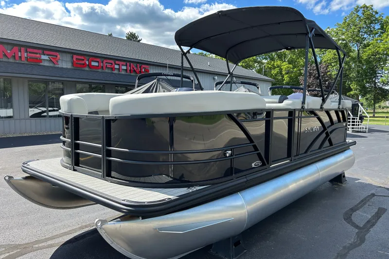 Slide: The Image of 2026 Sylvan Mirage 820 Cruise pontoon boat at Premier Boating dealership. - 14