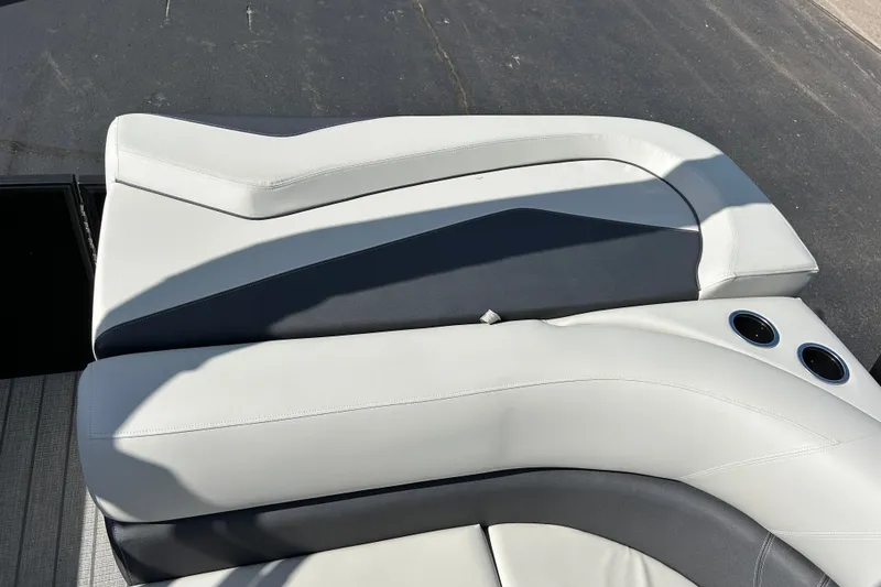 Slide: The Image of Luxury seating on 2026 Sylvan Mirage 820 Cruise boat with cup holders. - 4