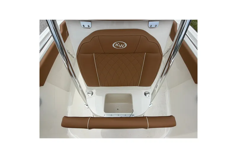 Slide: The Image of 2025 Key West 219 FS boat seat with brown upholstery and KW logo. - 18