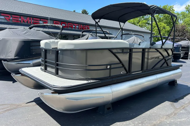 Slide: The Image of 2026 Sylvan Mirage 820 LZ pontoon boat at Premier Boating dealership. - 16