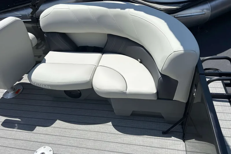 Slide: The Image of Luxurious seating on 2026 Sylvan Mirage 820 LZ pontoon boat, featuring sleek design and comfort. - 3