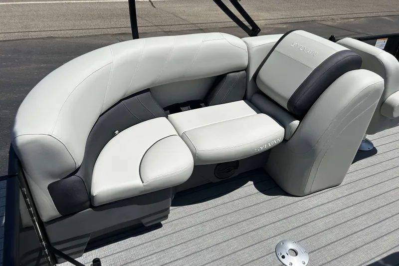 Slide: The Image of Luxurious seating on 2026 Sylvan Mirage 820 LZ pontoon boat, featuring sleek design and comfort. - 4