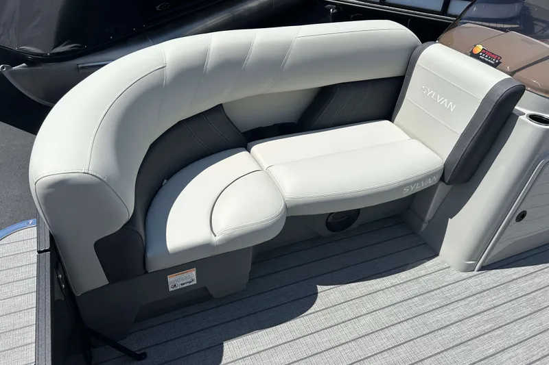 Slide: The Image of Luxurious seating on 2026 Sylvan Mirage 820 LZ pontoon boat, featuring elegant upholstery. - 13