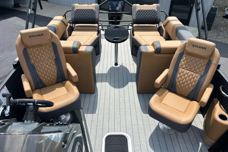 Slide: The Image of Luxurious interior of 2027 Sylvan X3 LZ DH Tritoon with plush seating and modern design. - 17