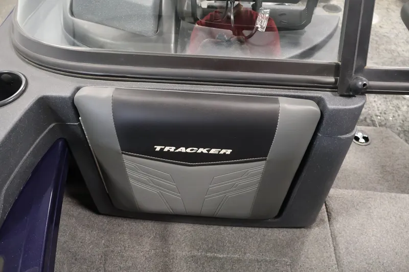 Slide: The Image of 2025 Tracker Targa 18 WT boat interior with branded seat detail. - 16