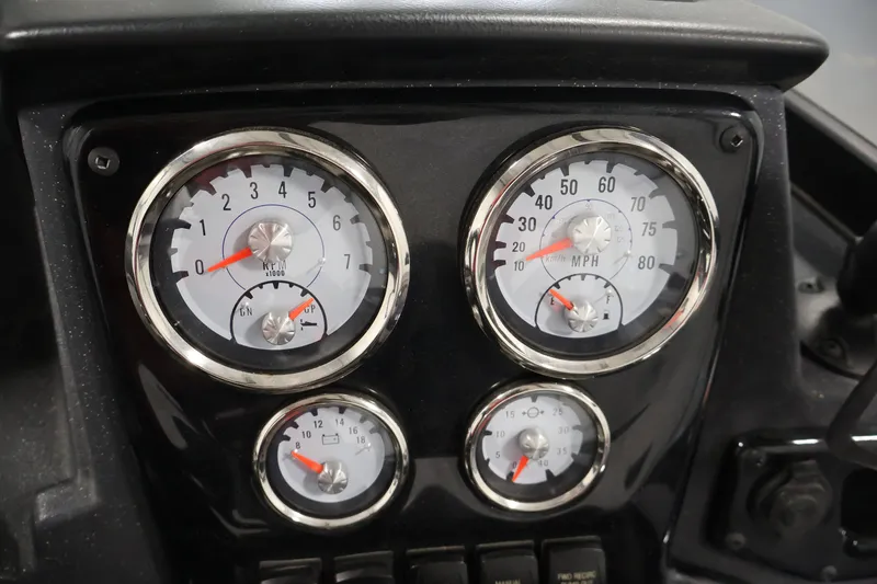 Slide: The Image of Dashboard gauges of 2025 Tracker Targa 18 WT boat, displaying RPM and speed in MPH. - 27