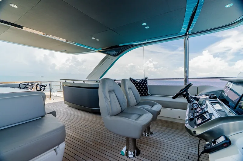 Slide: The Image of Luxurious 2022 Princess Y78 yacht interior with modern seating and ocean view. - 33
