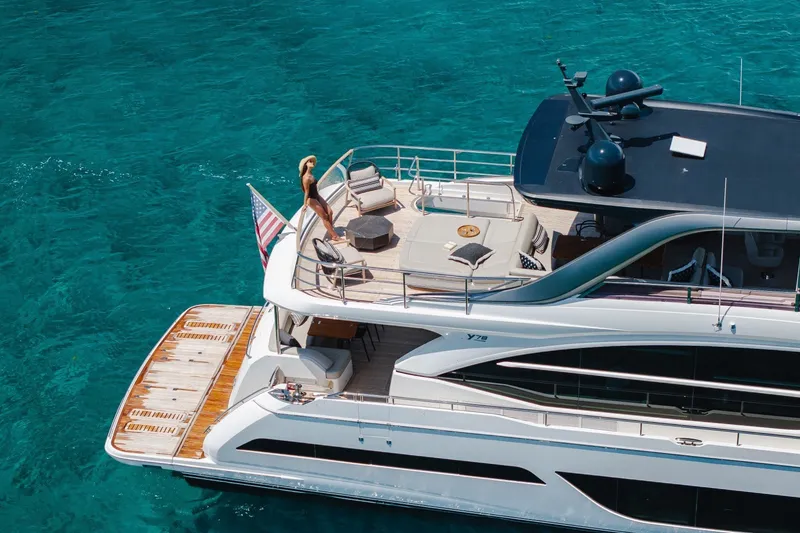 Slide: The Image of Luxury Princess Y78 yacht cruising on clear blue waters, 2022 model. - 38