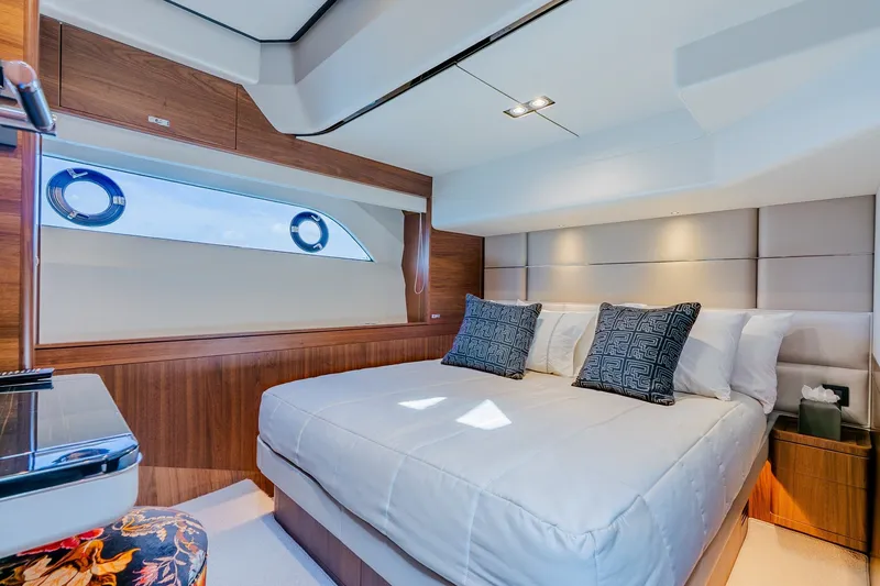 Slide: The Image of Luxurious bedroom interior of 2022 Princess Y78 yacht with modern design and elegant furnishings. - 26