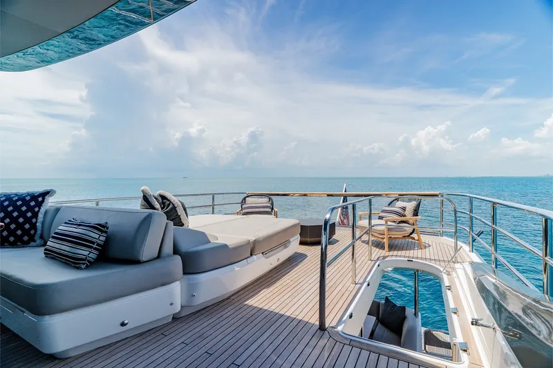 Slide: The Image of Luxurious 2022 Princess Y78 yacht deck with ocean view and comfortable seating. - 30