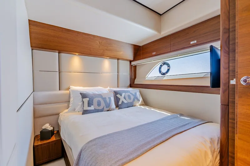 Slide: The Image of Luxurious bedroom interior of 2022 Princess Y78 yacht with modern design and cozy bedding. - 28