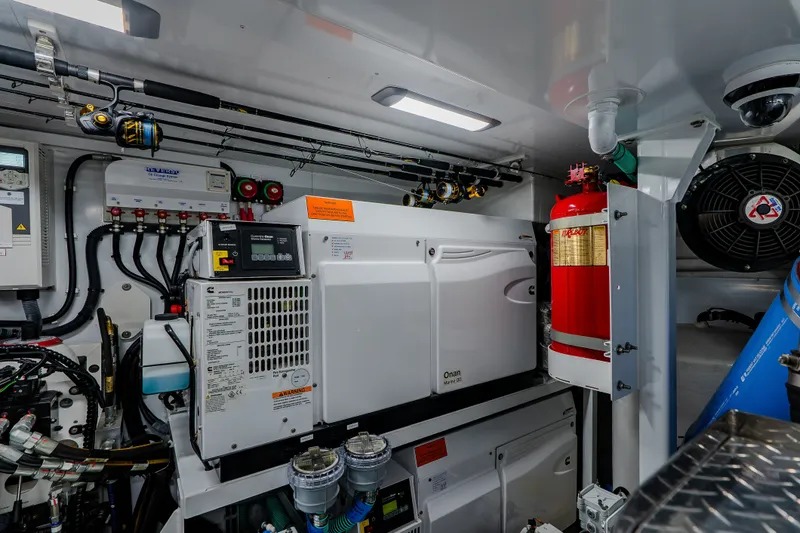 Slide: The Image of Engine room of 2022 Princess Y78 yacht with generator and safety equipment. - 44
