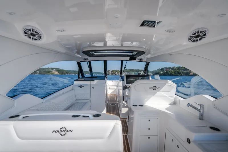 Slide: The Image of Luxurious interior of 2026 Fountain 39 DX boat with sleek design and modern amenities. - 26
