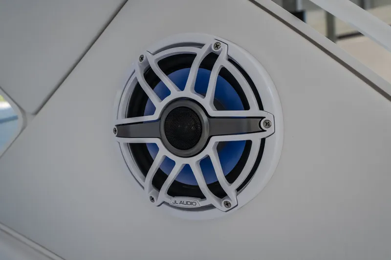 Slide: The Image of Close-up of JL Audio speaker on 2026 Fountain 39 DX boat. - 57