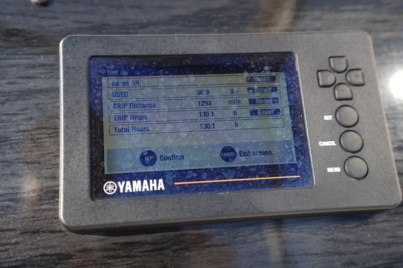 Slide: The Image of Yamaha display showing trip data on a 2018 Grady-White Freedom 192 boat. - 23