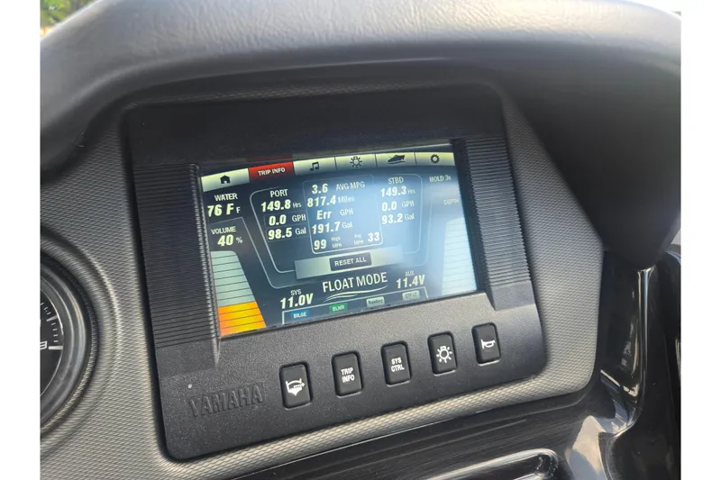 Slide: The Image of Yamaha Boats AR240 2016 dashboard display showing trip information and system status. - 17