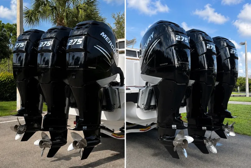 Slide: The Image of Four Mercury 275 Verado outboard engines on a 2006 Donzi 38 ZFX Cuddy boat. - 24