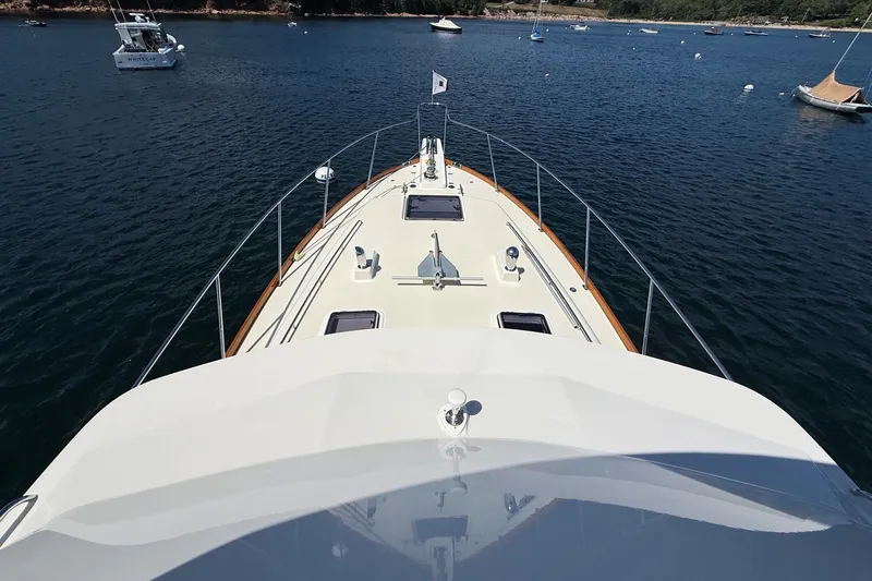Slide: The Image of 2013 York's Marine 46 Flybridge Cruiser on calm waters, view from the deck. - 25