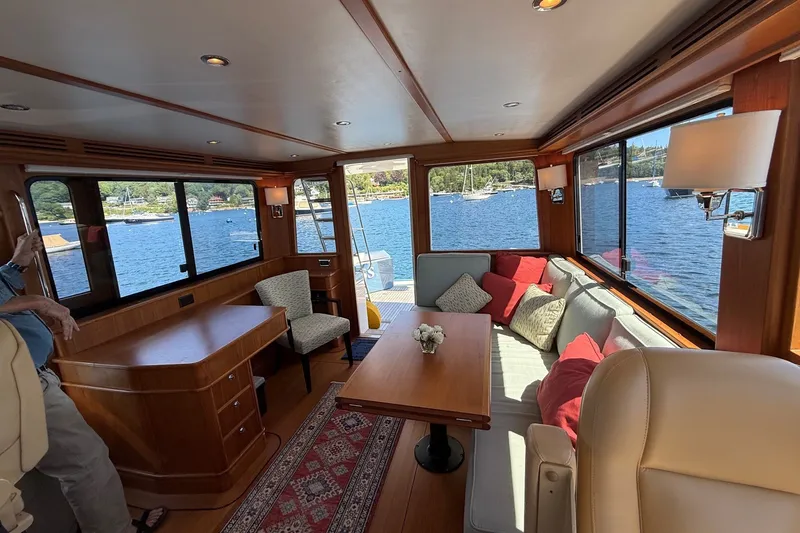 Slide: The Image of Luxurious interior of 2013 York's Marine 46 Flybridge Cruiser with scenic water views. - 34