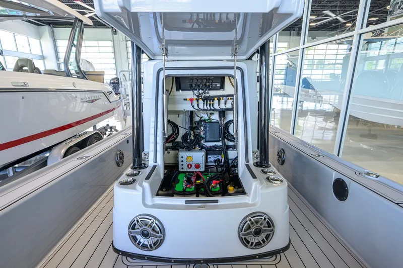 Slide: The Image of 2017 Yellowfin 24 Bay CE boat electrical system and wiring in showroom. - 44
