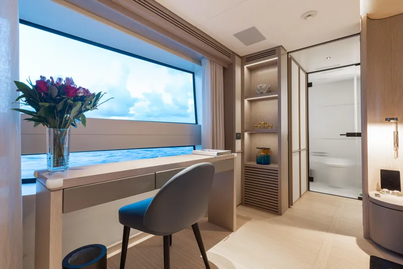 Slide: The Image of Luxurious interior of 2023 Benetti Oasis 34 yacht with ocean view and elegant decor. - 18