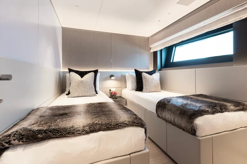 Slide: The Image of Luxurious twin cabin interior of 2023 Benetti Oasis 34 yacht. - 26