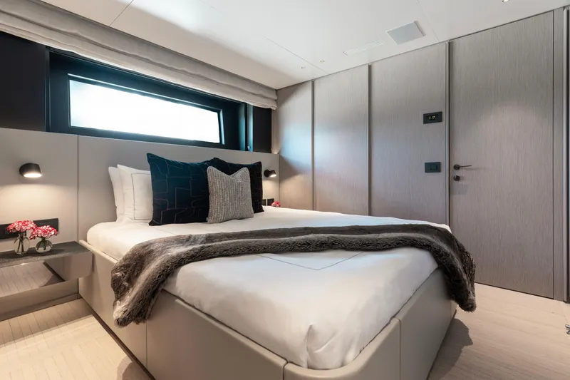 Slide: The Image of Luxurious bedroom interior of 2023 Benetti Oasis 34 yacht with modern design. - 21