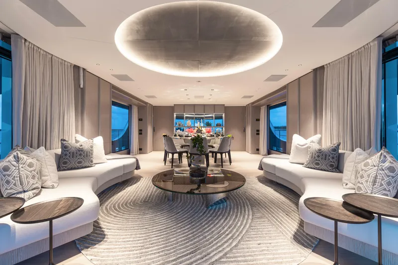 Slide: The Image of Luxurious interior of 2023 Benetti Oasis 34 yacht with elegant seating and modern decor. - 12