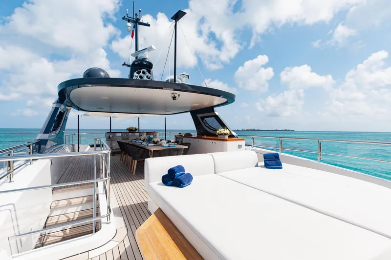 Slide: The Image of Luxurious 2023 Benetti Oasis 34 yacht deck with ocean view and lounging area. - 33
