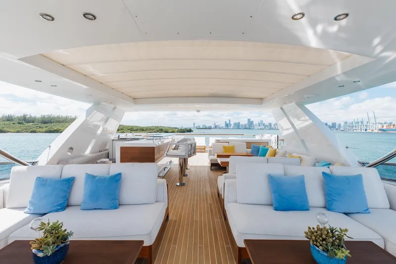 Slide: The Image of Luxurious 2018 Benetti Fast 125 yacht interior with plush seating and ocean view. - 43