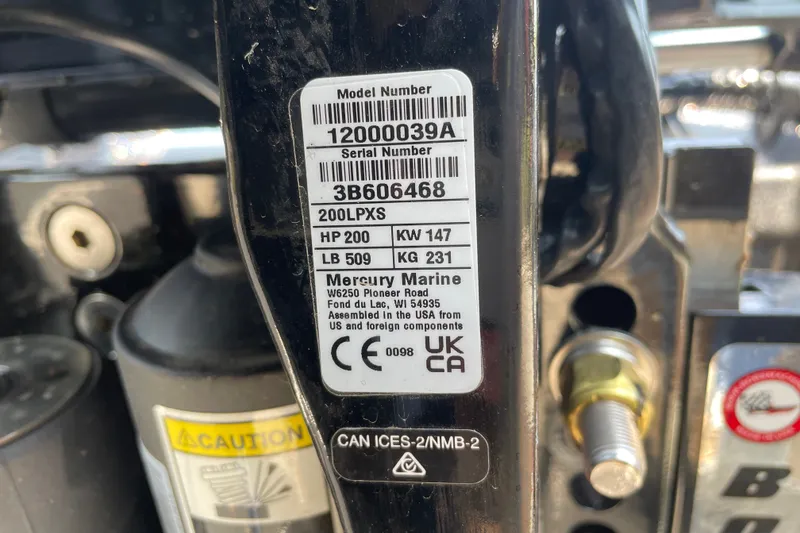 Slide: The Image of Label on Mercury Marine engine, model 200LPXS, 200 HP, 2027 Nitro Z19 XL. - 118