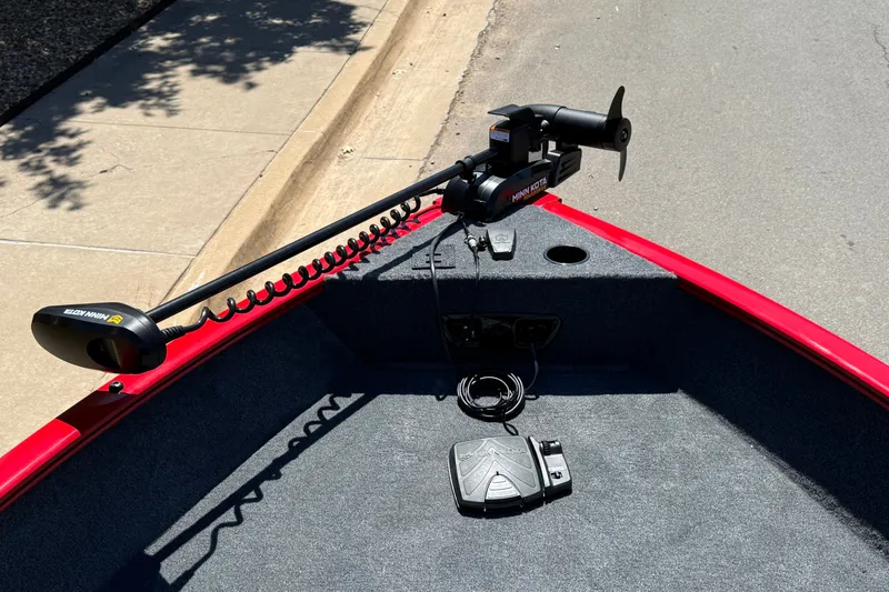 Slide: The Image of 2027 Tracker Pro Guide V-175 WT boat with Minn Kota trolling motor on deck. - 14