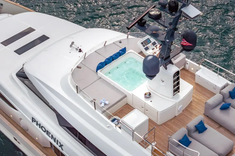Slide: The Image of Luxurious 2019 Sanlorenzo SD112 yacht with jacuzzi and elegant deck seating. - 61