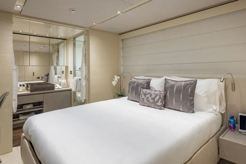 Slide: The Image of Luxurious bedroom on 2019 Sanlorenzo SD112 yacht with elegant decor and modern amenities. - 44