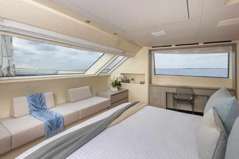 Slide: The Image of Luxurious 2019 Sanlorenzo SD112 yacht bedroom with ocean view and elegant decor. - 36