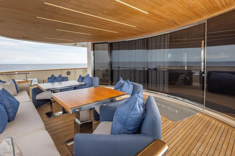 Slide: The Image of Luxurious 2019 Sanlorenzo SD112 yacht deck with elegant seating and ocean view. - 31