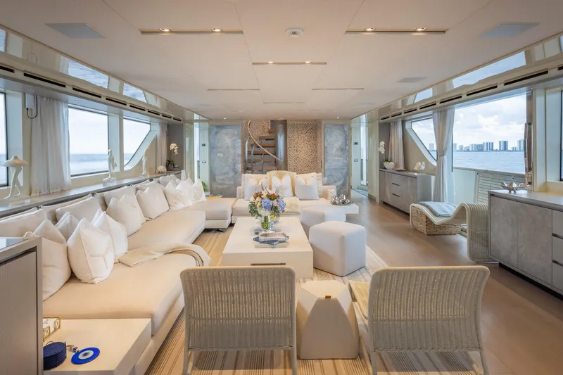 Slide: The Image of Luxurious interior of 2019 Sanlorenzo SD112 yacht with elegant seating and ocean views. - 25