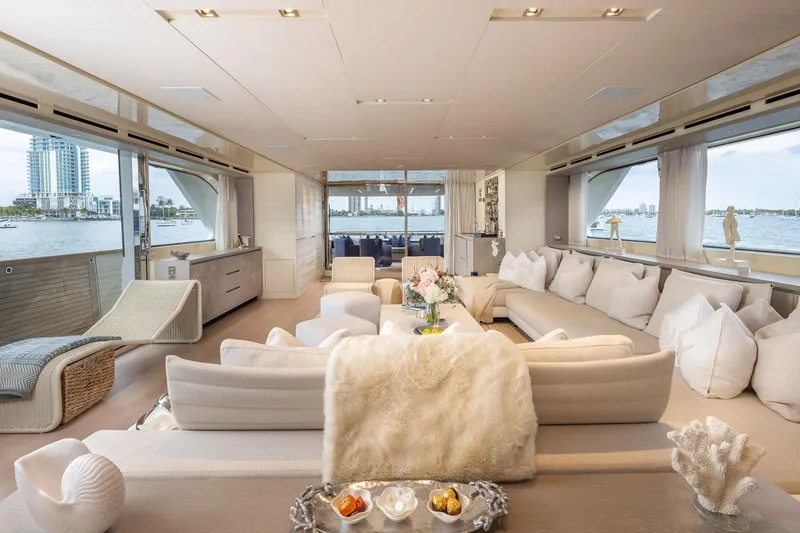 Slide: The Image of Luxurious interior of 2019 Sanlorenzo SD112 yacht with elegant seating and waterfront views. - 23