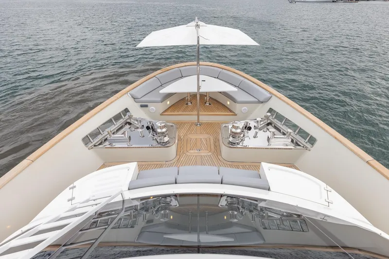 Slide: The Image of Luxurious 2019 Sanlorenzo SD112 yacht deck with seating and ocean view. - 40
