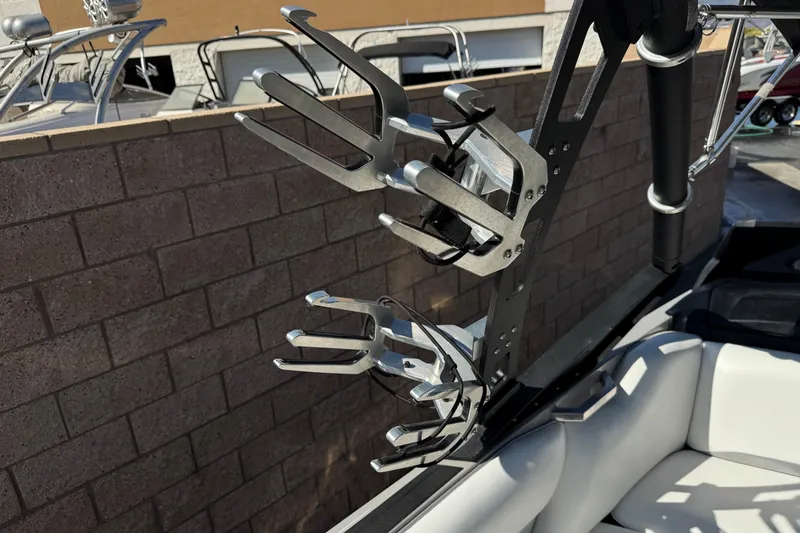 Slide: The Image of Wakeboard racks on a 2011 Axis A22 boat, mounted on a tower. - 19