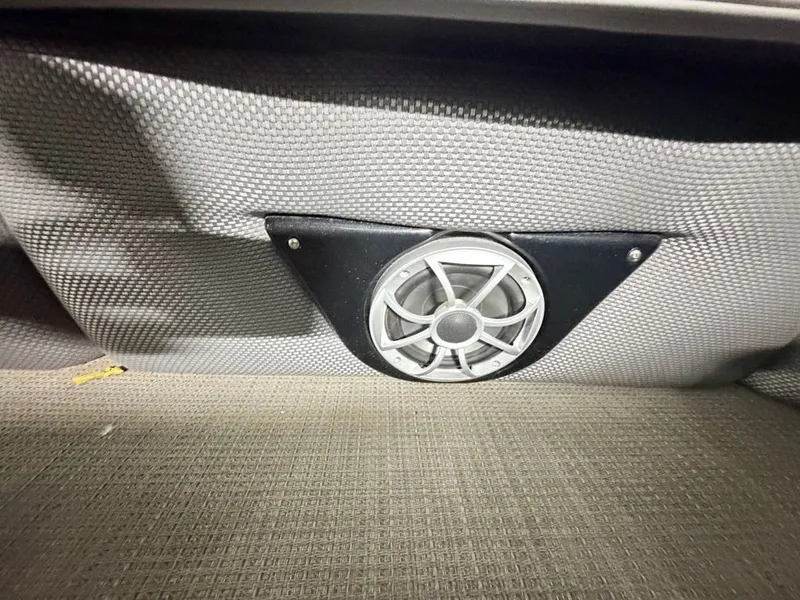 Slide: The Image of A speaker is embedded in a padded wall, surrounded by textured material. - 17