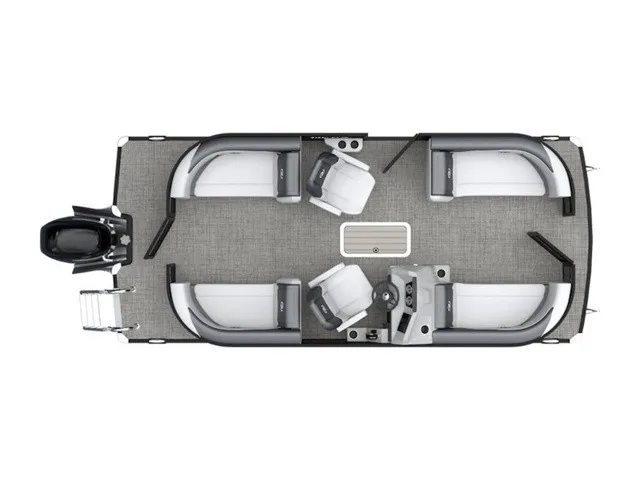The Image of The image shows a top view of a Barletta S22QC pontoon boat with four seating areas and an outboard motor. - 1