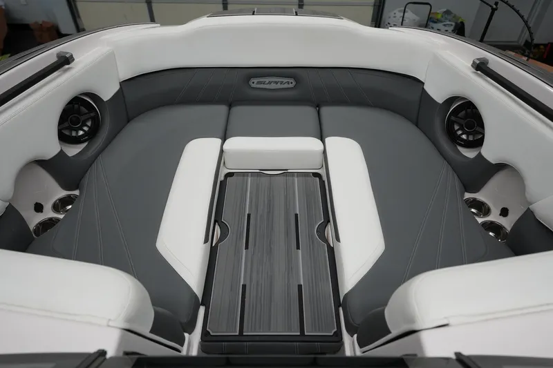 Slide: The Image of Luxurious interior of 2023 Supra SA 450 boat with sleek seating and modern design. - 19