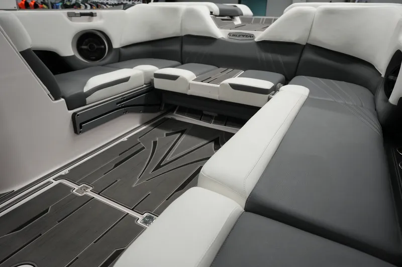 Slide: The Image of Luxurious interior of 2023 Supra SA 450 boat with sleek seating and modern design. - 15