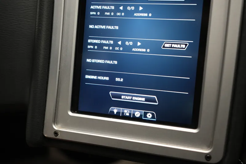 Slide: The Image of Touchscreen display of 2023 Supra SA 450 showing engine diagnostics and start button. - 22