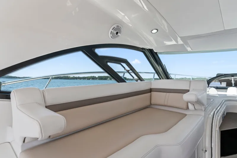 Slide: The Image of Luxurious interior of 2013 Sea Ray 410 Sundancer yacht with scenic water view. - 33