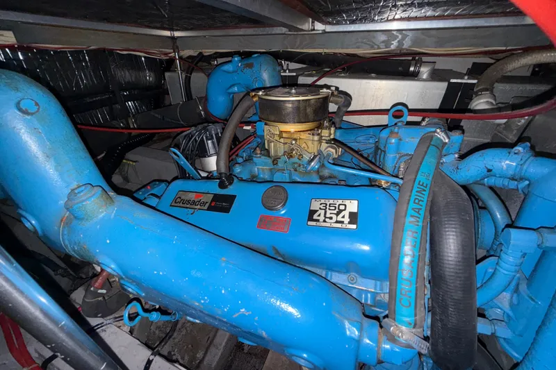 Slide: The Image of Engine room of 1989 Carver 3807 Aft Cabin Motor Yacht with Crusader Marine engine. - 67
