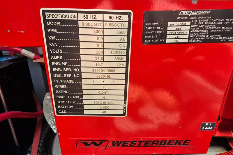 Slide: The Image of Westerbeke engine specifications label on a 2000 Sea Ray 400 Sedan Bridge. - 44